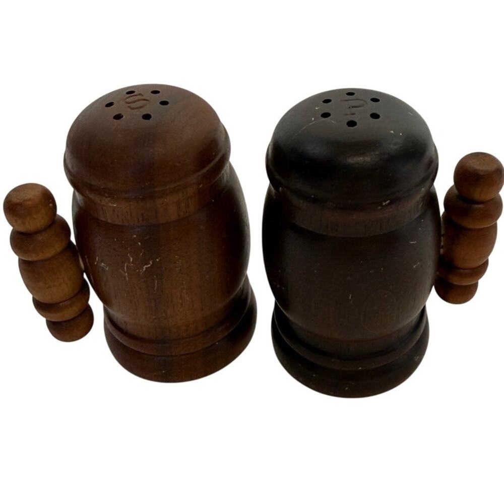 SKU3217 Vintage Wooden Salt Pepper Shakers 3" Hand Turned Rustic Pair